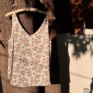 LOFT Floral V-Neck Tank Blouse, Sheer Lightweight Spring Top